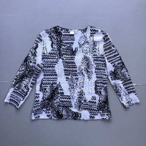 ALBERTO MAKALI Woman Medium Crinkle Sequin Scoop Neck Top Black White Y2K 90s